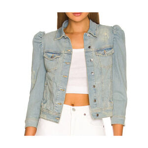 Retrofete Ada Jacket Distressed Porcelain Blue Puff Shoulders 3/4 Sleeve Jean XS